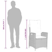 Tuinstoelen 2 st verstelbaar met kussens poly rattan lichtgrijs