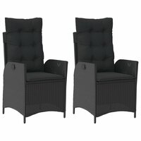 Tuinstoelen 2 st verstelbaar met kussens poly rattan zwart