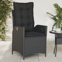 Tuinstoelen 2 st verstelbaar met kussens poly rattan zwart