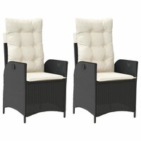 Tuinstoelen 2 st verstelbaar met kussens poly rattan zwart