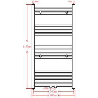 Radiator / handdoekenrek recht 600x1160 mm zwart