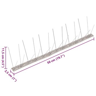 Vogel- en duivenpinnen met 4 rijen 20 st 10 m roestvrij staal