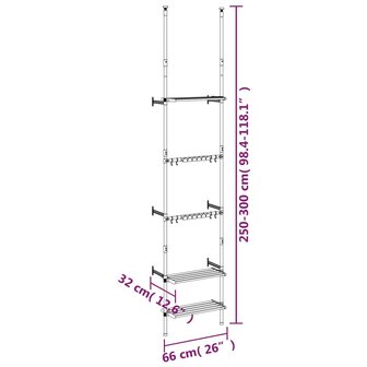 Tuinrek met 3 schappen telescopisch aluminium zilverkleurig