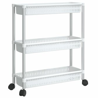 Opbergtrolley 3 laags aluminium zilverkleurig en wit