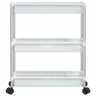 Opbergtrolley 3 laags aluminium zilverkleurig en wit