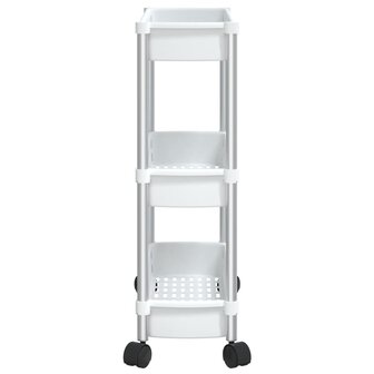 Opbergtrolley 3 laags aluminium zilverkleurig en wit