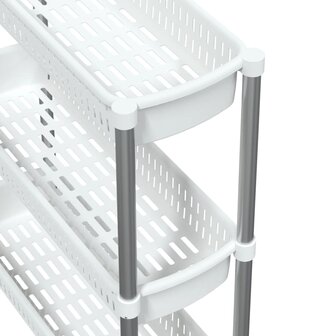 Opbergtrolley 3 laags aluminium zilverkleurig en wit