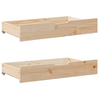 Bedlades 2 st met wieltjes 95x55x16 cm massief grenenhout