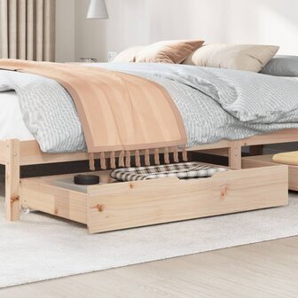 Bedlades 2 st met wieltjes 95x55x16 cm massief grenenhout