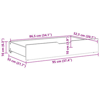 Bedlades 2 st met wieltjes 95x55x16 cm massief grenenhout