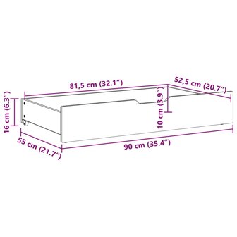 Bedlades 2 st 90x55x16 cm massief grenenhout wit