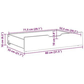 Bedlades 2 st 80x55x16 cm massief grenenhout wit
