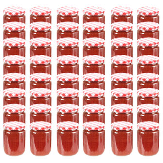 Jampotten met wit met rode deksels 48 st 230 ml glas