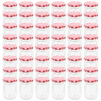 Jampotten met wit met rode deksels 48 st 230 ml glas