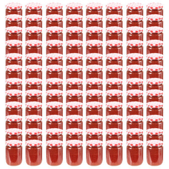 Jampotten met wit met rode deksels 96 st 230 ml glas