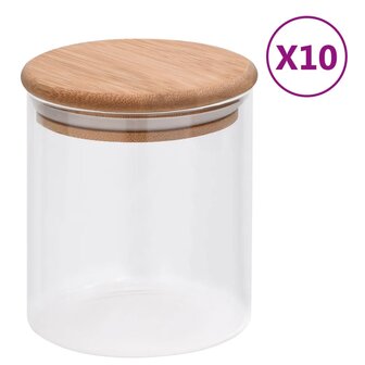 Opbergpotten met bamboe deksel 10 st 600 ml glas