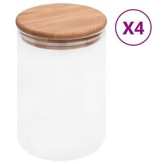 Opbergpotten met bamboe deksels 4 st 800 ml glas