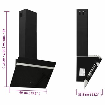 Wandafzuigkap 60 cm staal en gehard glas zwart