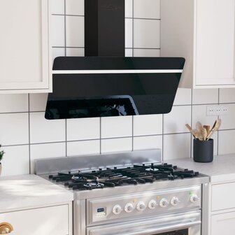 Wandafzuigkap 90 cm staal en gehard glas zwart