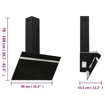 Wandafzuigkap 90 cm staal en gehard glas zwart