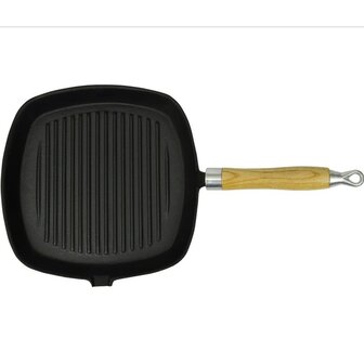 Grillpan met houten handvat gietijzer 20x20 cm