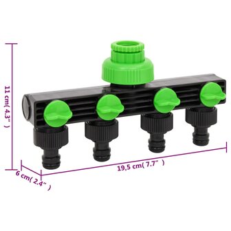 Kraanadapter 4-wegs 19,5x6x11 cm ABS &amp; PP groen en zwart
