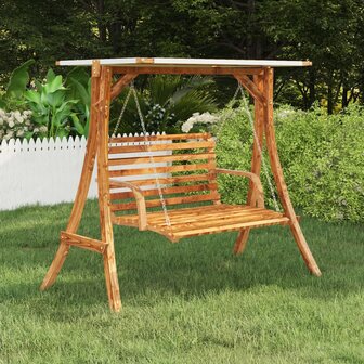 Schommelframe met cr&egrave;mekleur dak gebogen hout met teakafwerking