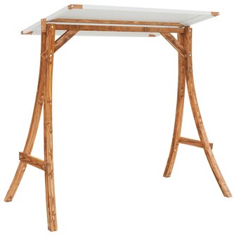 Schommelframe met cr&egrave;mekleur dak gebogen hout met teakafwerking