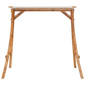Schommelframe met cr&egrave;mekleur dak gebogen hout met teakafwerking