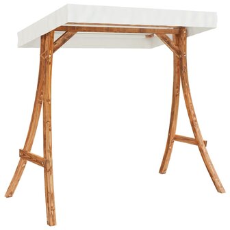 Schommelframe met cr&egrave;mekleur dak gebogen hout met teakafwerking