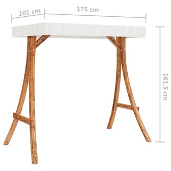 Schommelframe met cr&egrave;mekleur dak gebogen hout met teakafwerking