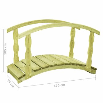 Tuinbrug met leuning 170x74x105 cm ge&iuml;mpregneerd grenenhout