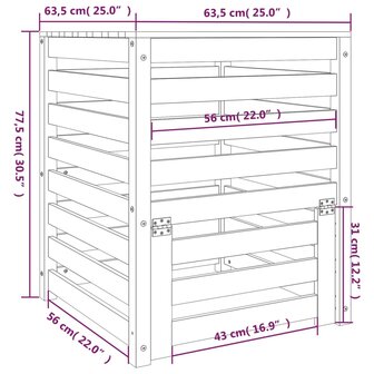 Compostbak 63,5x63,5x77,5 cm massief grenenhout grijs