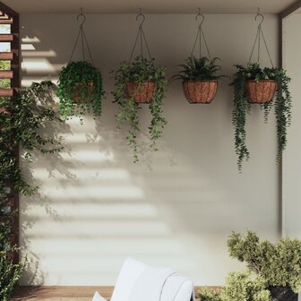 Plantenbakken hangend 4 st met kokosbak staal &Oslash; 35x52 cm zwart