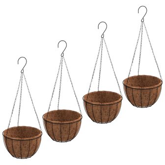 Plantenbakken hangend 4 st met kokosbak staal &Oslash; 35x52 cm zwart