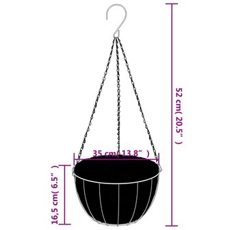 Plantenbakken hangend 4 st met kokosbak staal &Oslash; 35x52 cm zwart
