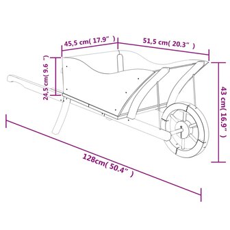 Plantenbak kruiwagen 128x45,5x43 cm massief vurenhout