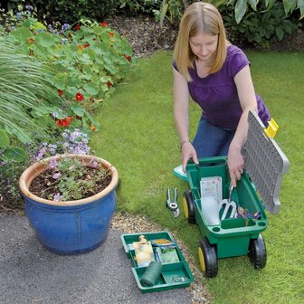 Tuingereedschapswagen en kruk groen 56x27,2x30,4 cm 60852