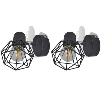 Wandlampen 2 st met LED industri&euml;le stijl zwart