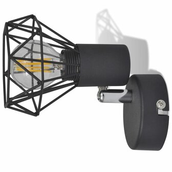 Wandlampen 2 st met LED industri&euml;le stijl zwart