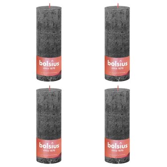 Stompkaarsen Shine 4 st rustiek 190x68 mm stormgrijs
