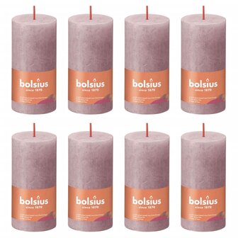 Stompkaarsen Shine 8 st rustiek 100x50 mm ash rose