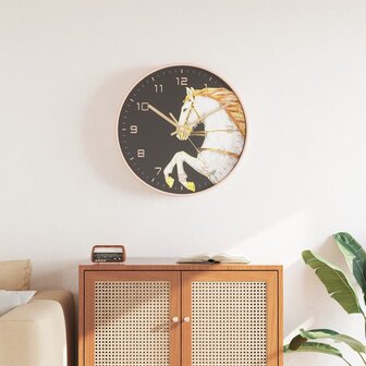 Wandklok &Oslash;29,5 cm polystyreen en glas goudkleurig en wit