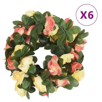 Kerstslingers met bloemen 6 st 250 cm lente zonsondergang rood