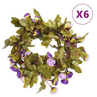 Kerstslingers met bloemen 6 st 215 cm lichtpaars
