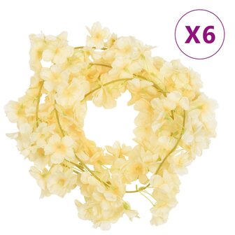 Kerstslingers met bloemen 6 st 180 cm champagnekleurig