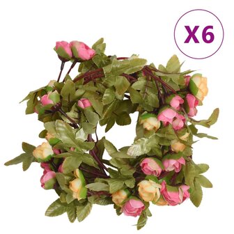 Kerstslingers met bloemen 6 st 215 cm roze
