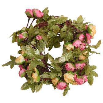Kerstslingers met bloemen 6 st 215 cm roze