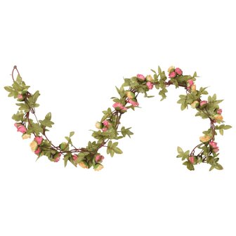 Kerstslingers met bloemen 6 st 215 cm roze