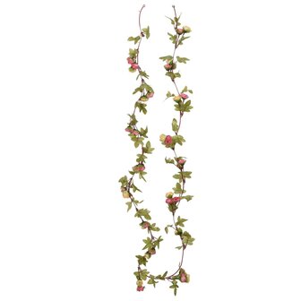 Kerstslingers met bloemen 6 st 215 cm roze